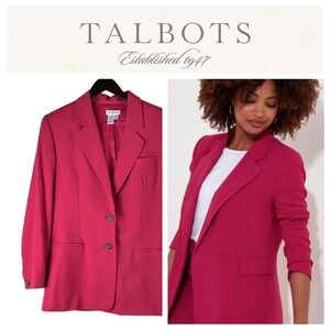 Talbots 12 Large Blazer Jacket 100% WOOL Hot Pink Raspberry 2 Button Career
